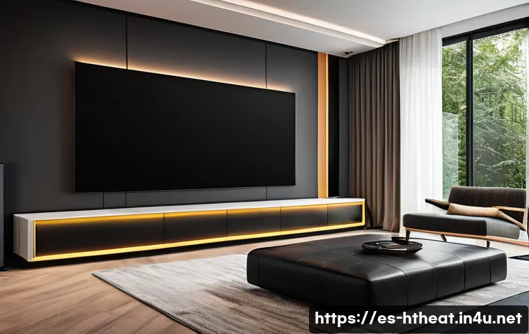 고급형 홈시어터 세트 추천 - A modern high-end home theater room designed for immersive surround sound, featuring strategically p...