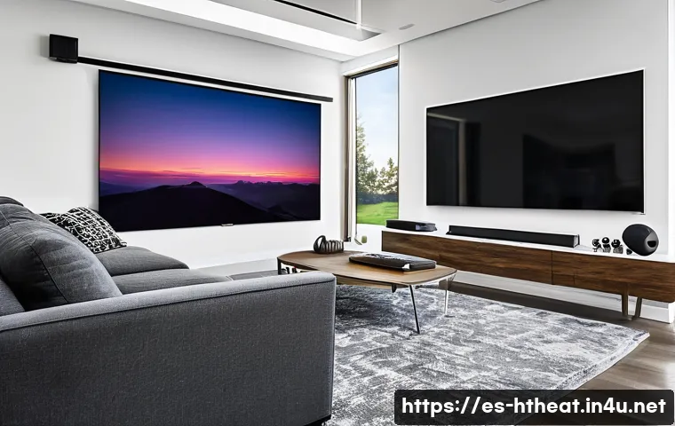 홈시어터 HDMI 2 1 차이점 - A modern living room showcasing a high-end home theater setup optimized for HDMI