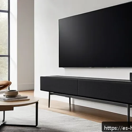 LG 돌비 애트모스 사운드바 - A sleek, modern soundbar with matte black finish and minimalist design, placed elegantly below a fla...